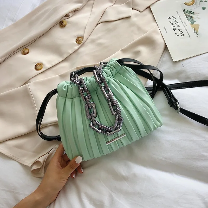 Twyce-USA Designer Women Bags Drawstring Bucket Bag with Thick Chain Crossbod…