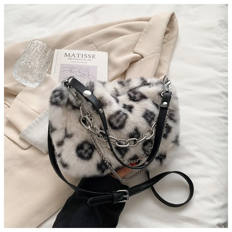 Twyce-USA Winter Plush Bags Chain Shoulder Bag Women Flowers Print Handbags