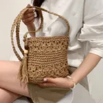 Women Fashion Straw Handmade Woven Summer Vacation Beach Small Crossbody Bags